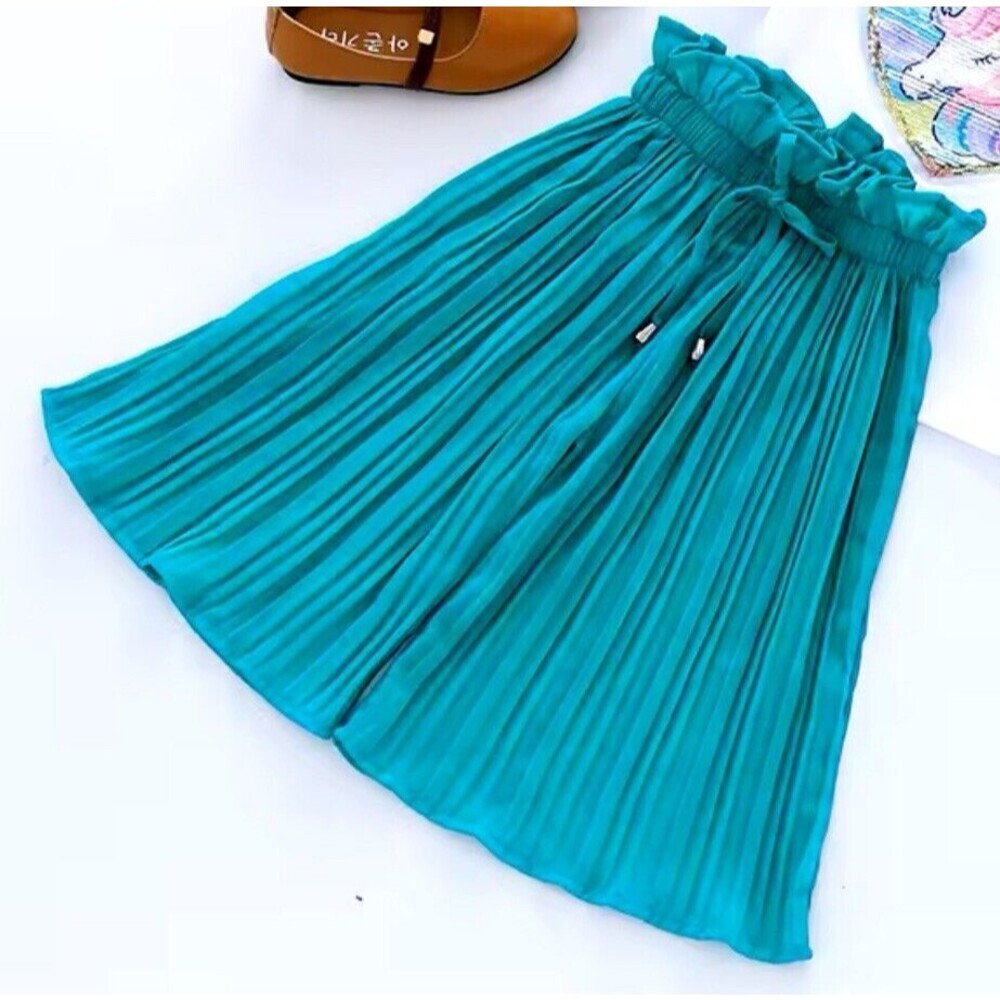 Girl's pants Cropped Ruffle Pants blue teal see through lined size 3-4t cute
